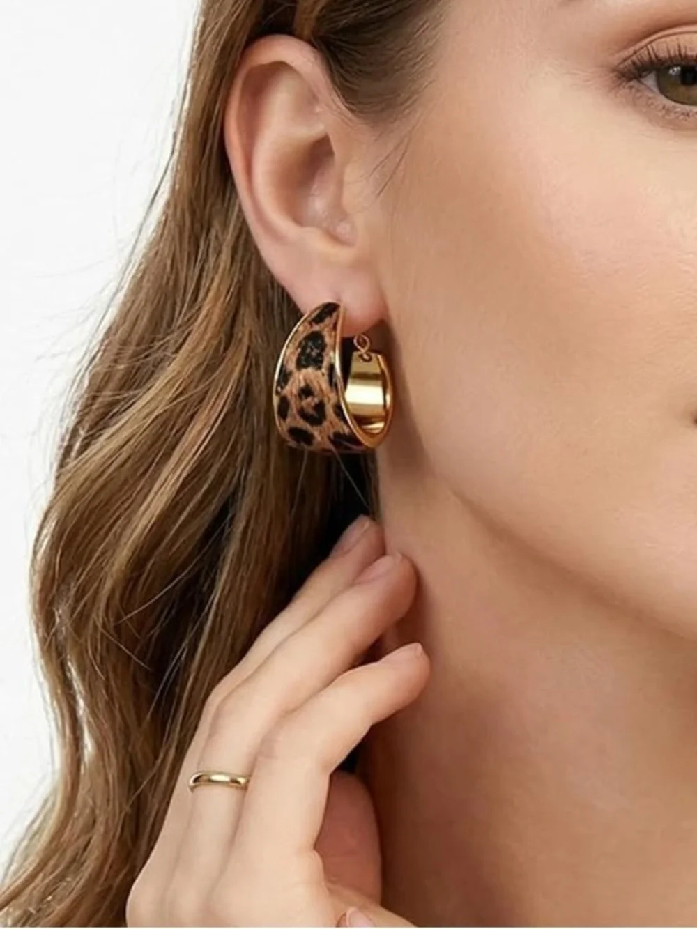 Anthropologie Leopard-Print Gold Hoop Earrings